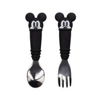 🍴 bumkins utensils, disney mickey mouse silicone and stainless steel baby fork and spoon set, toddler silverware, self feeding logo