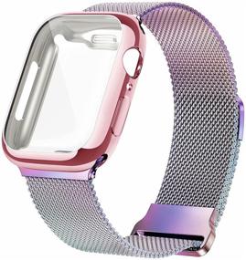 img 4 attached to 🌈 JuQBanke Металлические магнитные браслеты с чехлом для ремешка Apple Watch 38мм - Ремешок из нержавеющей стали Миланская сетка для замены для iWatch Series SE 6/5/4/3/2/1 - Цветной - Совместимость для женщин и мужчин