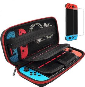 img 4 attached to 🎮 Hestia Goods Switch Case and Tempered Glass Screen Protector for Nintendo Switch - Deluxe Hard Shell Travel Carrying Case, Pouch Case for Nintendo Switch Console & Accessories, Streak Red