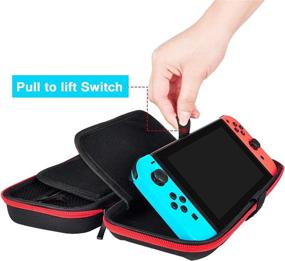 img 2 attached to 🎮 Hestia Goods Switch Case and Tempered Glass Screen Protector for Nintendo Switch - Deluxe Hard Shell Travel Carrying Case, Pouch Case for Nintendo Switch Console & Accessories, Streak Red