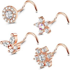 img 4 attached to 🦋 UBGICIG 4 Pcs 20G Nose Rings Studs Surgical Steel CZ Butterfly Nose Piercing Round Nose L-Shaped Studs for Women Men in Sliver, Gold, and Rose Gold