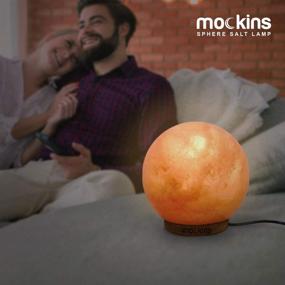 img 2 attached to 🌟 mockins Natural Himalayan Salt Sphere Lamp - Beautiful Wood Base, Includes Light Bulb and On/Off Switch - Perfect Adult Night Light and Decor