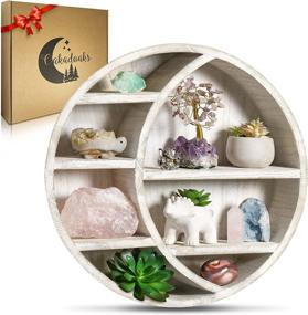 img 4 attached to 🌙 Large Rustic White Wood Moon Shelf for Crystals - 17" Boho Crystal Display Shelf for Bedroom, Bathroom, Nursery - Farmhouse Wall Shelf for Essential Oils & Gifts for Women