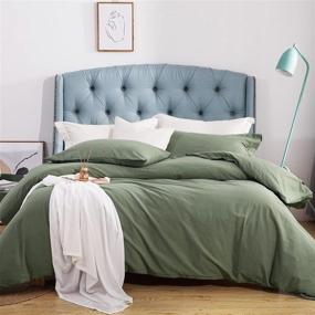 img 4 attached to 🌿 Premium Quality 100% Washed Cotton Duvet Cover Set in Solid Green - 3-Piece Luxury Bedding Set for a Queen Size Bed - Ultra Soft, Organic, and Zipper Closure - Queen: 90"x90