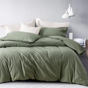 img 3 attached to 🌿 Premium Quality 100% Washed Cotton Duvet Cover Set in Solid Green - 3-Piece Luxury Bedding Set for a Queen Size Bed - Ultra Soft, Organic, and Zipper Closure - Queen: 90"x90