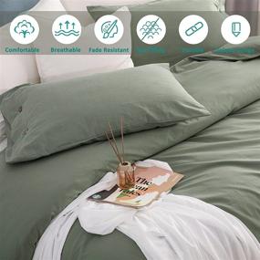 img 2 attached to 🌿 Premium Quality 100% Washed Cotton Duvet Cover Set in Solid Green - 3-Piece Luxury Bedding Set for a Queen Size Bed - Ultra Soft, Organic, and Zipper Closure - Queen: 90"x90