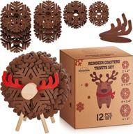 innocreation reindeer shaped coaster and trivet set of 12 with holder - perfect cabin lodge décor, hostess gift, housewarming idea, and novelty for him or her - enhance kitchen counter with a table centerpiece logo