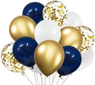 🎉 navy blue and gold confetti balloons - 60pcs 12-inch pearl white and gold metallic chrome balloons for bridal shower, wedding, engagement, baby shower, 1st boys birthday, and 2021 graduation supplies логотип