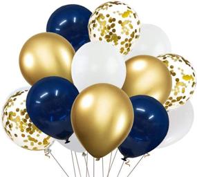 img 3 attached to 🎉 Navy Blue and Gold Confetti Balloons - 60pcs 12-inch Pearl White and Gold Metallic Chrome Balloons for Bridal Shower, Wedding, Engagement, Baby Shower, 1st Boys Birthday, and 2021 Graduation Supplies