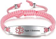 jf.jewelry nylon braided medical alert id bracelet for type 1 diabetes, pre-engraved, adjustable from 6.0-8.5 inches logo