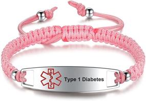 img 4 attached to JF.JEWELRY Nylon Braided Medical Alert ID Bracelet for Type 1 Diabetes, Pre-Engraved, Adjustable from 6.0-8.5 Inches