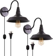 farmhouse wall light fixture set - 2 pcs plug-in sconces for indoor industrial décor in matte black логотип