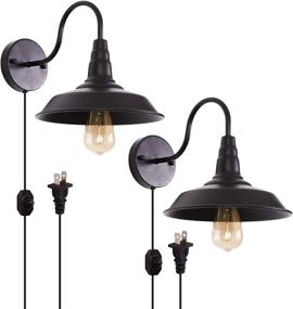 img 4 attached to Farmhouse Wall Light Fixture Set - 2 PCS Plug-in Sconces for Indoor Industrial Décor in Matte Black