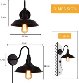 img 3 attached to Farmhouse Wall Light Fixture Set - 2 PCS Plug-in Sconces for Indoor Industrial Décor in Matte Black