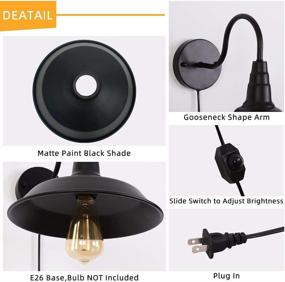 img 2 attached to Farmhouse Wall Light Fixture Set - 2 PCS Plug-in Sconces for Indoor Industrial Décor in Matte Black