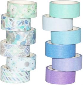 img 4 attached to 🔹 Blue Silver Washi Tape Set - YUBBAEX 12 Rolls of Decorative Masking Tapes (Blue Mix)