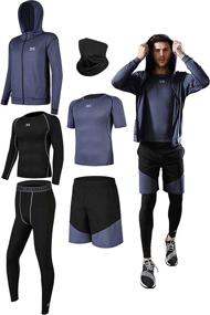 img 4 attached to 👕 6-Piece Compression Pants, Shirt, Top, Long Sleeve Jacket Set Suit with Face Cover for Men - CLEMOR Workout Clothes