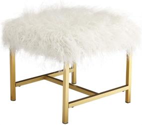 img 4 attached to 🪑 White Glam Faux Fur Accent Stool with Gold Metal Legs - Signature Design by Ashley Elissa