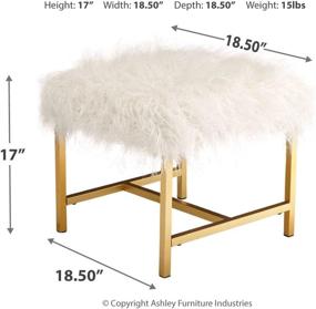 img 1 attached to 🪑 White Glam Faux Fur Accent Stool with Gold Metal Legs - Signature Design by Ashley Elissa