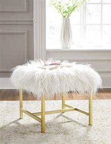 img 3 attached to 🪑 White Glam Faux Fur Accent Stool with Gold Metal Legs - Signature Design by Ashley Elissa