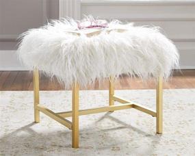 img 2 attached to 🪑 White Glam Faux Fur Accent Stool with Gold Metal Legs - Signature Design by Ashley Elissa