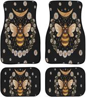 🚗 pzz beach 4pcs car floor mats: bee daisy pattern auto interior decor for all season protection, universal fit & durable logo