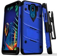 📱 zizo bolt series lg k40 case: ultimate drop protection with kickstand bundle - includes belt clip holster - lg harmony 3 blue logo