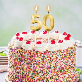 img 1 attached to 🎂 Золотые цифровые свечки для 50-летия на торт – украшение для торта "С днем рождения" для вечеринки, свадьбы или годовщины.