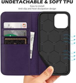 img 2 attached to SHIELDON Genuine Leather Wallet Case for iPhone 12/12 Pro 5G - Full Protection Cover with RFID Blocking and Kickstand - Dark Purple