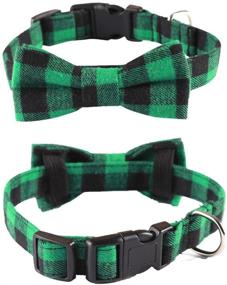 img 1 attached to 🎄 Plaid Christmas Dog Collar and Bandana Set - Red & Black, Adjustable with Bow Tie - Ideal for Large or Small Dogs