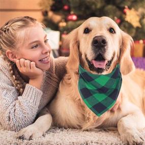 img 2 attached to 🎄 Plaid Christmas Dog Collar and Bandana Set - Red & Black, Adjustable with Bow Tie - Ideal for Large or Small Dogs