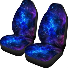 img 4 attached to 🚀 FUSURIRE Galaxy Print Front Seat Cover Blue: Set of 2 Space Design Universal Fit for Cars, Trucks, SUVs, and Sedans