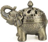 bronze elephant alloy incense holder stand with lid - k cool 🐘 cone coil incense burner ash catcher, aromatherapy ornament home decoration for indoor/outdoor use logo