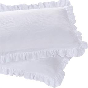 img 4 attached to 🌸 Vintage Ruffled Pillow Sham Set - Queen's House King White Shabby Farmhouse Style Pillowcases - French Country Frilly Covers - Polyester - 20x36