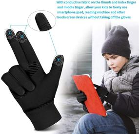img 2 attached to Водонепроницаемые детские зимние перчатки с сенсорным экраном YukiniYa: теплая и мягкая подкладка для мальчиков и девочек от 3 до 15 лет в черном цвете.