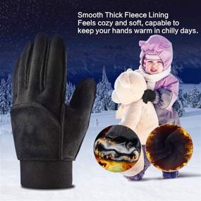 img 3 attached to Водонепроницаемые детские зимние перчатки с сенсорным экраном YukiniYa: теплая и мягкая подкладка для мальчиков и девочек от 3 до 15 лет в черном цвете.