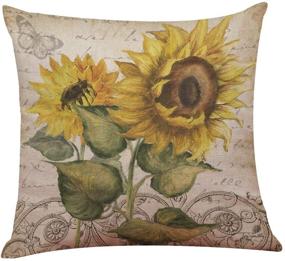 img 3 attached to 🌻 Ogrmar Set of 4 Christmas Decorative Throw Pillow Covers - 18"x18" Cotton Linen Sofa Cushion Cases for Couch, Bed, and Car (Sunflower Design)