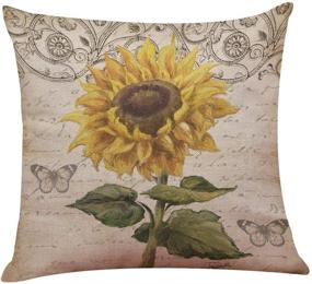 img 2 attached to 🌻 Ogrmar Set of 4 Christmas Decorative Throw Pillow Covers - 18"x18" Cotton Linen Sofa Cushion Cases for Couch, Bed, and Car (Sunflower Design)