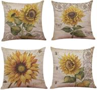 🌻 ogrmar set of 4 christmas decorative throw pillow covers - 18"x18" cotton linen sofa cushion cases for couch, bed, and car (sunflower design) logo