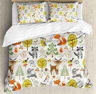 🦊 ambesonne animals duvet cover set: woodland forest creatures in orange brown - queen size logo