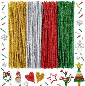 img 4 attached to ✨ Sparkle Your DIY Crafts with Caydo 300 Pieces Glitter Chenille Stems in Red, Green, Gold, and Silver