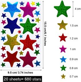 img 3 attached to ✨ Kenkio Laser Shiny Sparkle Star Stickers Set - 680 Reward Labels for Added Motivation and Fun! Self Adhesive Glitter Stars in Assorted Sizes - 20 Sheets