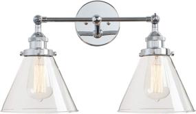 img 4 attached to Permo Vintage Industrial Antique 2-Lights Wall Sconces With Dual Funnel Clear Glass Shade (Chrome)