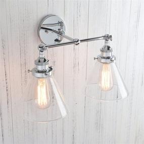 img 1 attached to Permo Vintage Industrial Antique 2-Lights Wall Sconces With Dual Funnel Clear Glass Shade (Chrome)