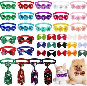 img 4 attached to 🎀 38-Piece Pet Tie Set: 8 Christmas Dog Ties, 15 Dog Flower Collars, and 15 Dog Bow Tie Collars - Adjustable Pet Collar Accessories for Grooming Dogs and Cats