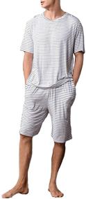 img 3 attached to Striped Sleeve Shorts Pajamas by MYKODEE