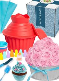 img 4 attached to 🧁 Enormous Cupcake Mold Pan - Fun-Sized Giant Smash Cake Silicone, Extra Large Cake Decorating Kit, Icing Piping Bags Tips, Muffin Liner Cups, Oversize Baking and Frosting Accessories Gift Set