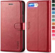 tucch iphone 8 plus/7 plus wallet case, dark red pu leather purse cover with magnetic closure, card slots and stand, compatible with iphone 8 plus/7 plus logo