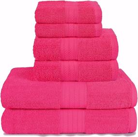 img 4 attached to 🛀 Glamburg 6 Piece Towel Set, 100% Combed Cotton - 2 Bath Towels, 2 Hand Towels, 2 Wash Cloths - Luxury Hotel Quality Ultra Soft Highly Absorbent - 600 GSM - Bathroom Towel Set in Hot Pink