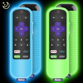 img 4 attached to 📱 Protective Silicone Cover for TCL Roku TV Streaming Stick 3600R/3800/3900 Remote - 2 Pack with Glow Green and Blue, Replacement Sleeve Protector for Roku Voice/Express/Premiere Remote Controller